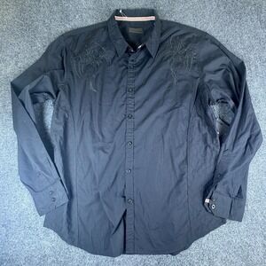 Steve's Jeans Shirt Mens 2XL Black 100% Cotton Embroidered Long Sleeve Button Up
